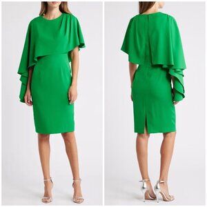 Black Halo Rayna Capelet Sheath Cocktail Dress in Green Size 8